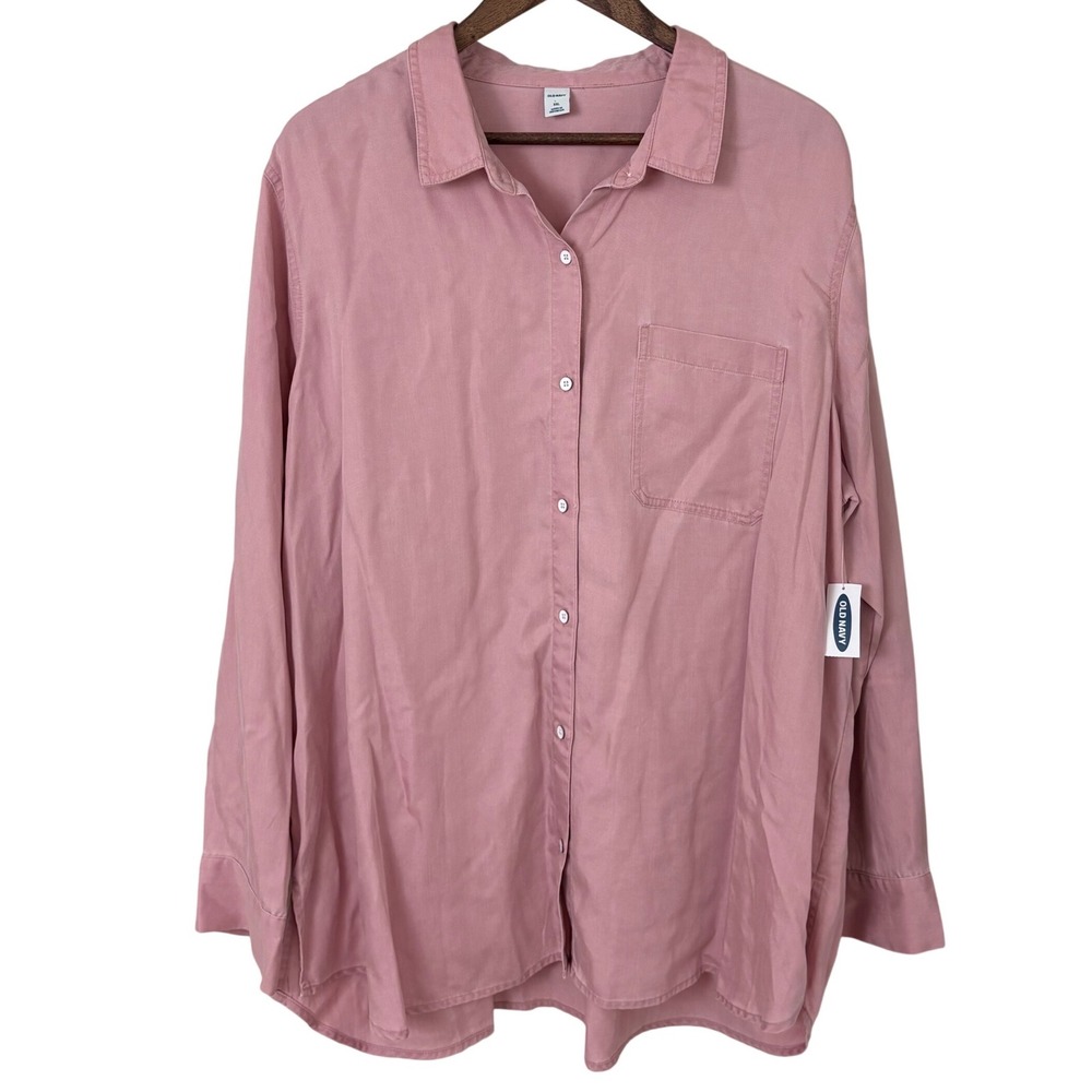 NWT Old Navy Button Down Shirt Women XXL Pink Long Sleeve Casual Comfort Tencel